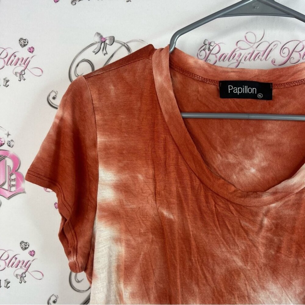 Papillon Blanc tshirt tee boho Tie-Dye Short Sleeve Top - Rust and White - Picture 5 of 9
